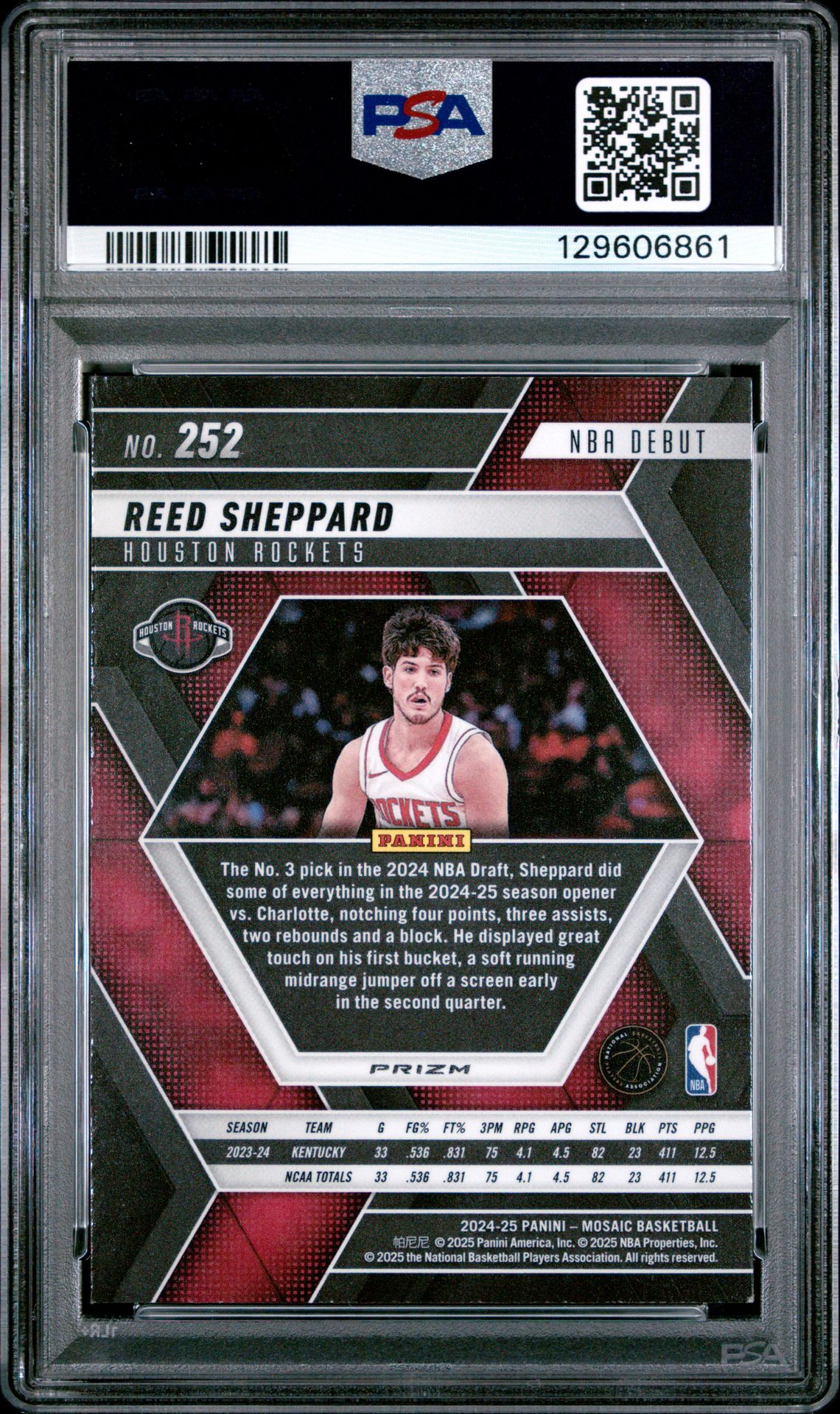 2024 Panini Mosaic Reed Sheppard #252 (Honeycomb) Nm-Mt 8 back
