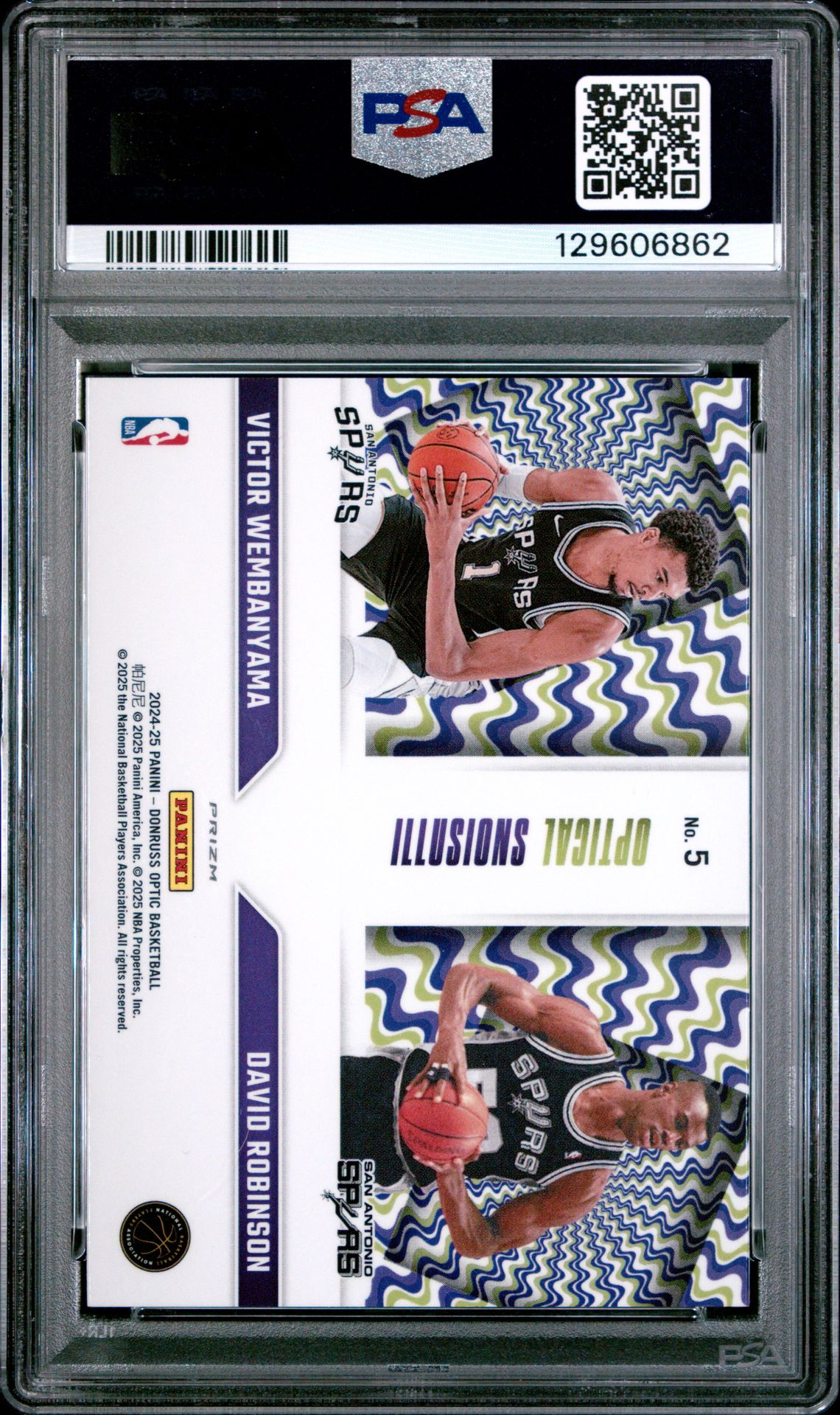 2024 Panini Donruss Optic Optical Illusions Wembanyama/Robinson #5 (Optical Illusion-Purple) Gem Mt 10 back