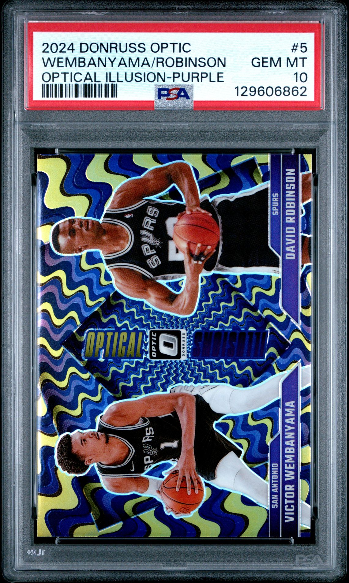 2024 Panini Donruss Optic Optical Illusions Wembanyama/Robinson #5 (Optical Illusion-Purple) Gem Mt 10 front