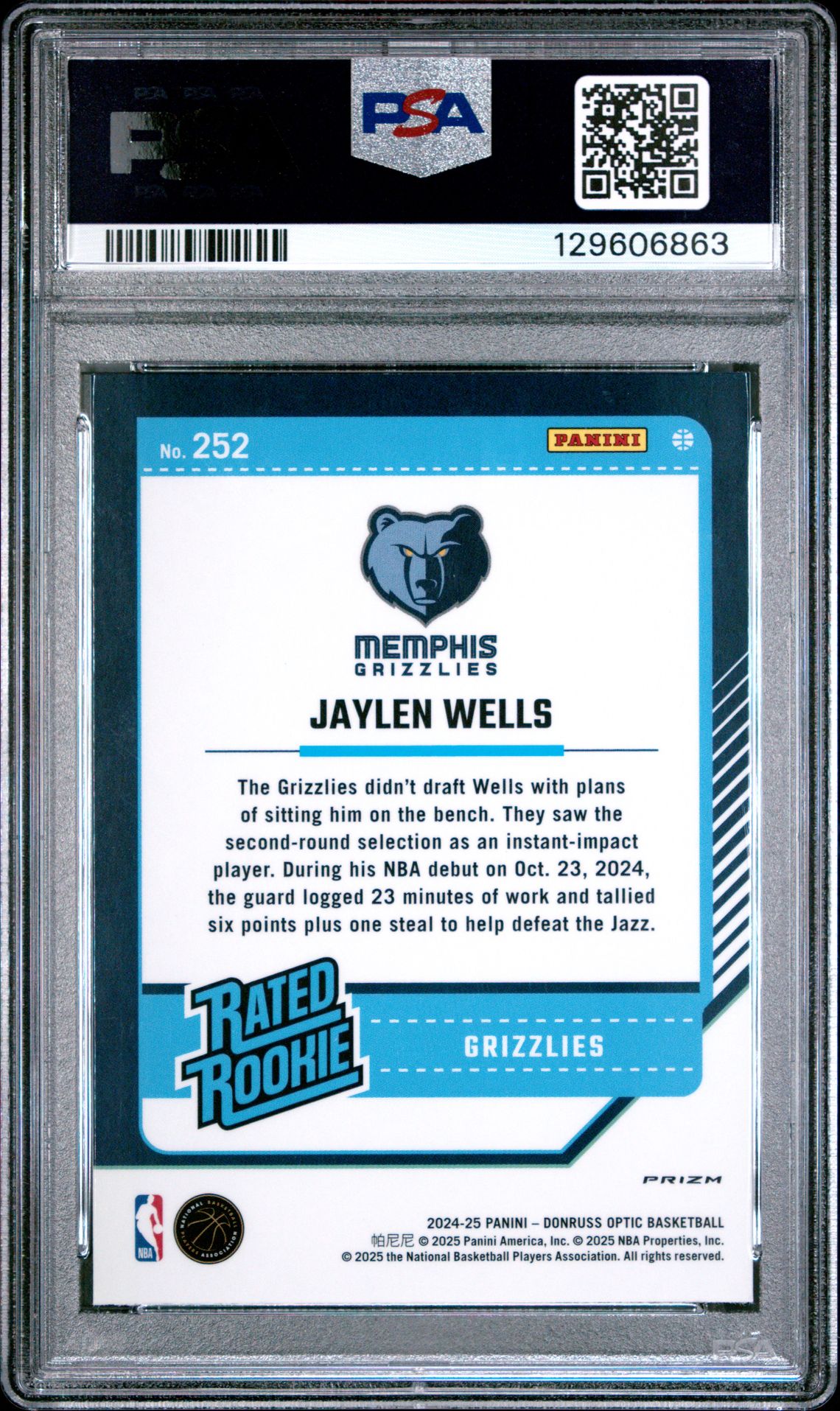2024 Panini Donruss Optic Jaylen Wells #252 (Holo) Mint 9 back