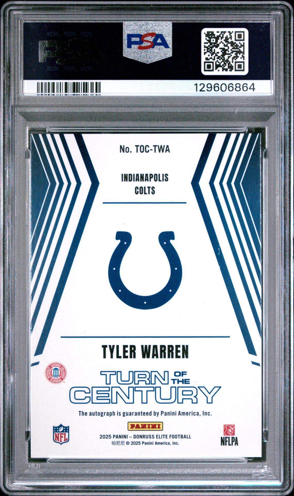 2025 Panini Donruss Elite Turn Of The Century Autographs Tyler Warren #Toctwa (Turn Of The Century Auto) Mint 9 back