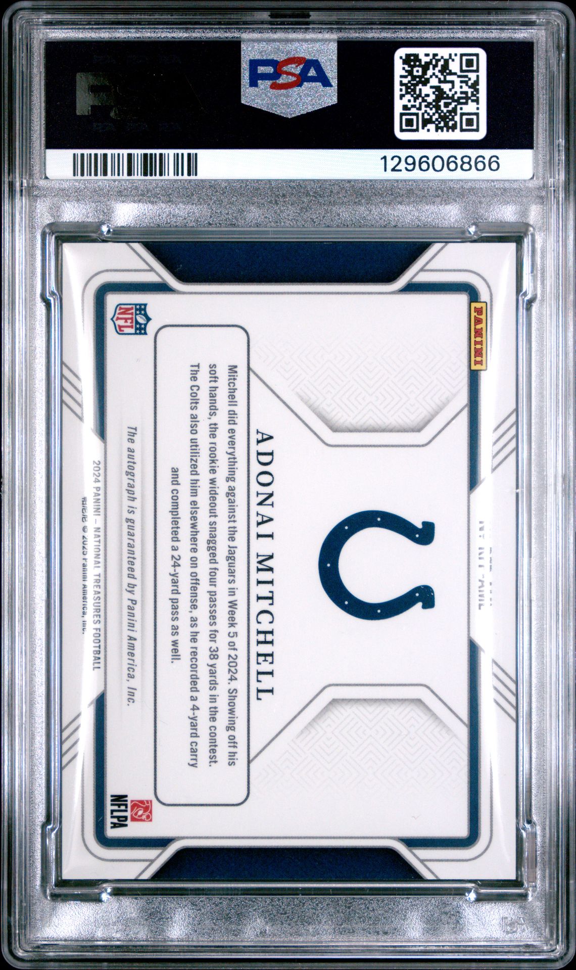 2024 Panini National Treasures Rookie Signatures Field Pass Adonai Mitchell #Aml Gem Mt 10 back