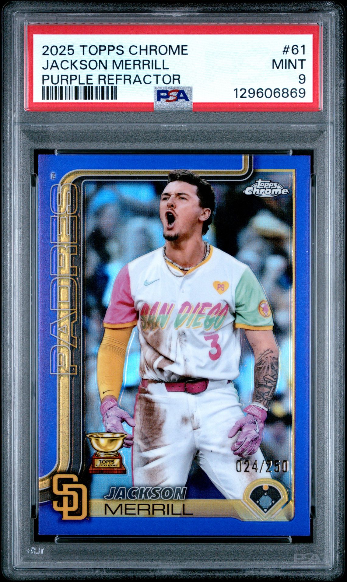 2025 Topps Chrome Jackson Merrill #61 (Purple Refractor) Mint 9 front