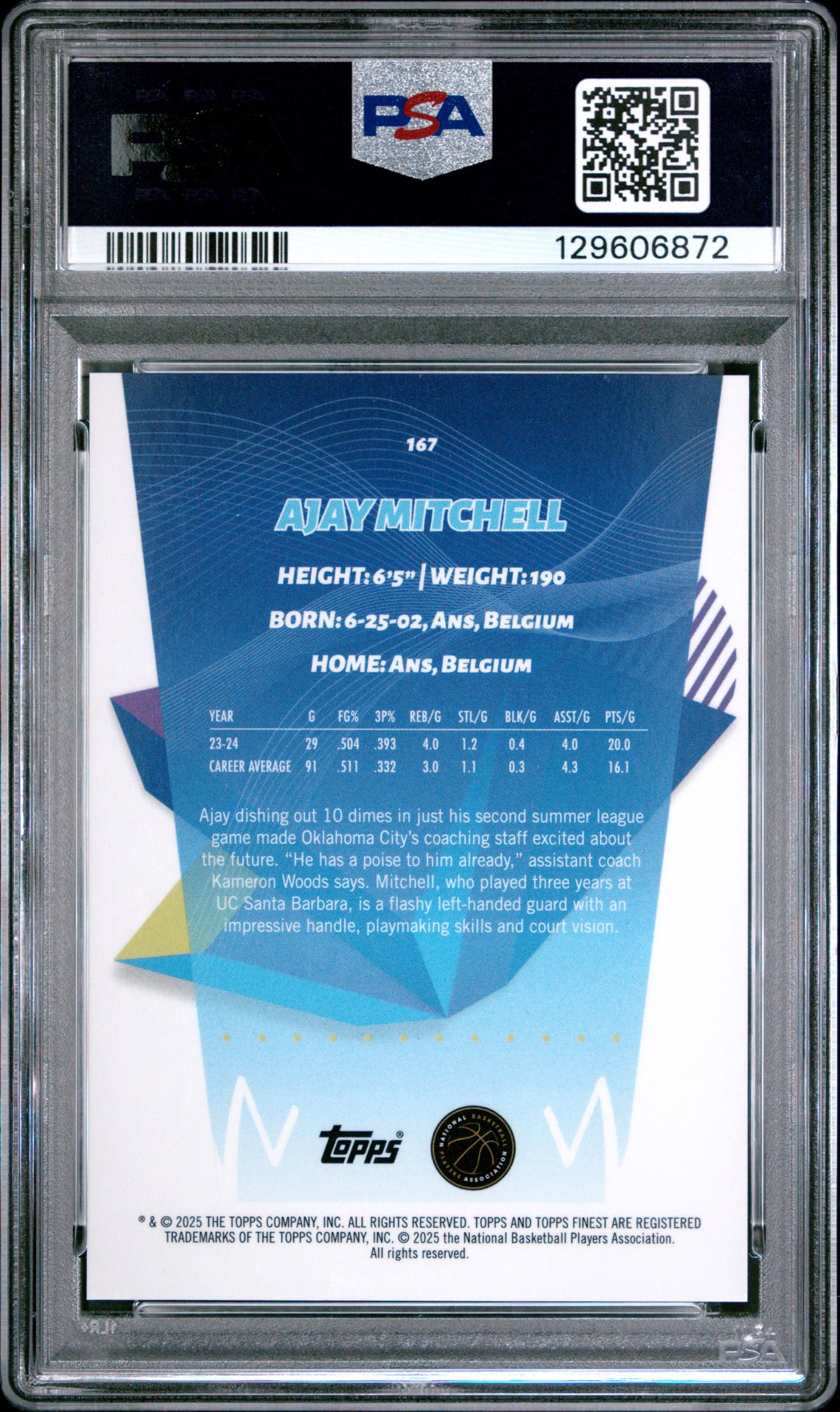 2024 Topps Finest Ajay Mitchell #167 (Gold Geometric) Mint 9 back