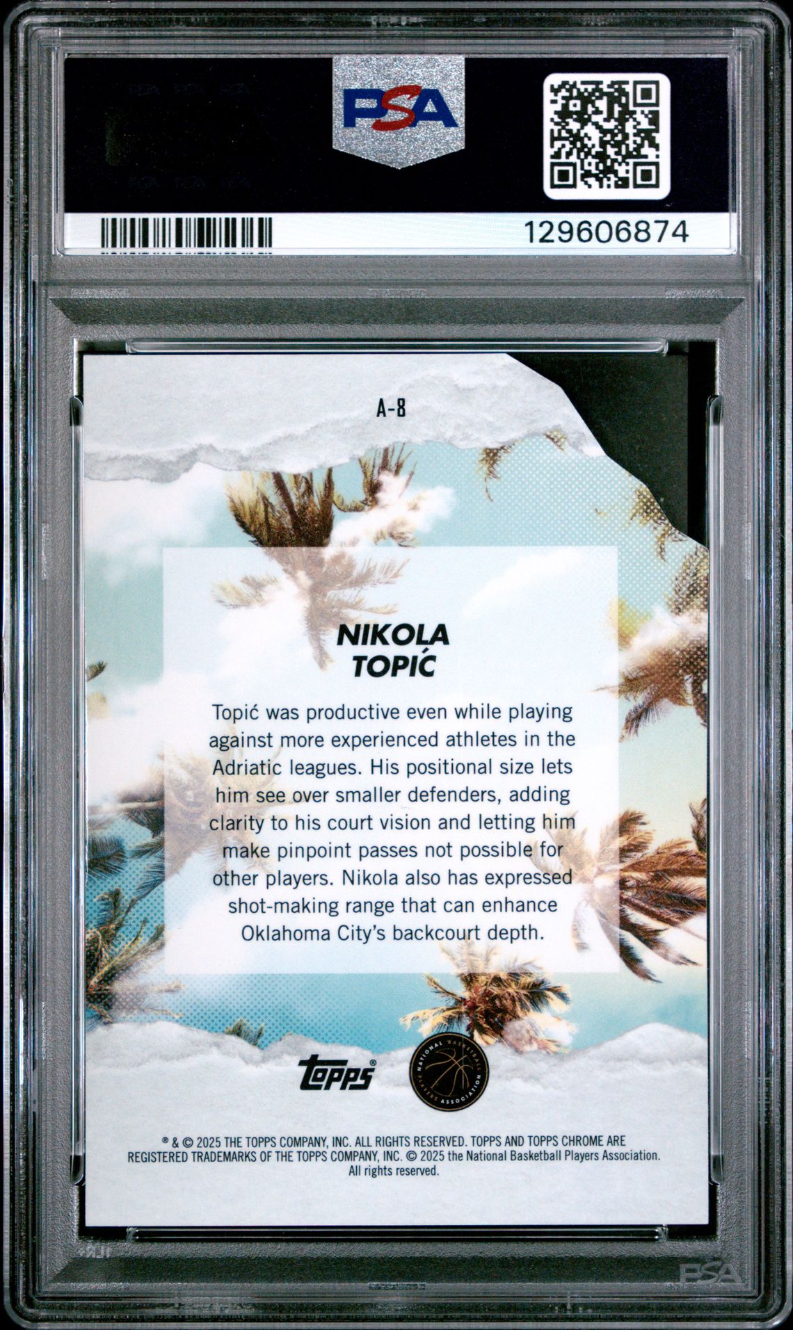 2024 Topps Finest Arrivals Nikola Topic #A8 (Arrivals-Die-Cut Refractor) Gem Mt 10 back