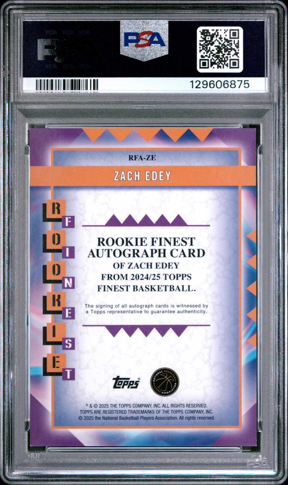 2024 Topps Finest Rookie Finest Autographs Zach Edey #Rfaze (Rookie Finest Au-Blue Geo) Mint 9 back
