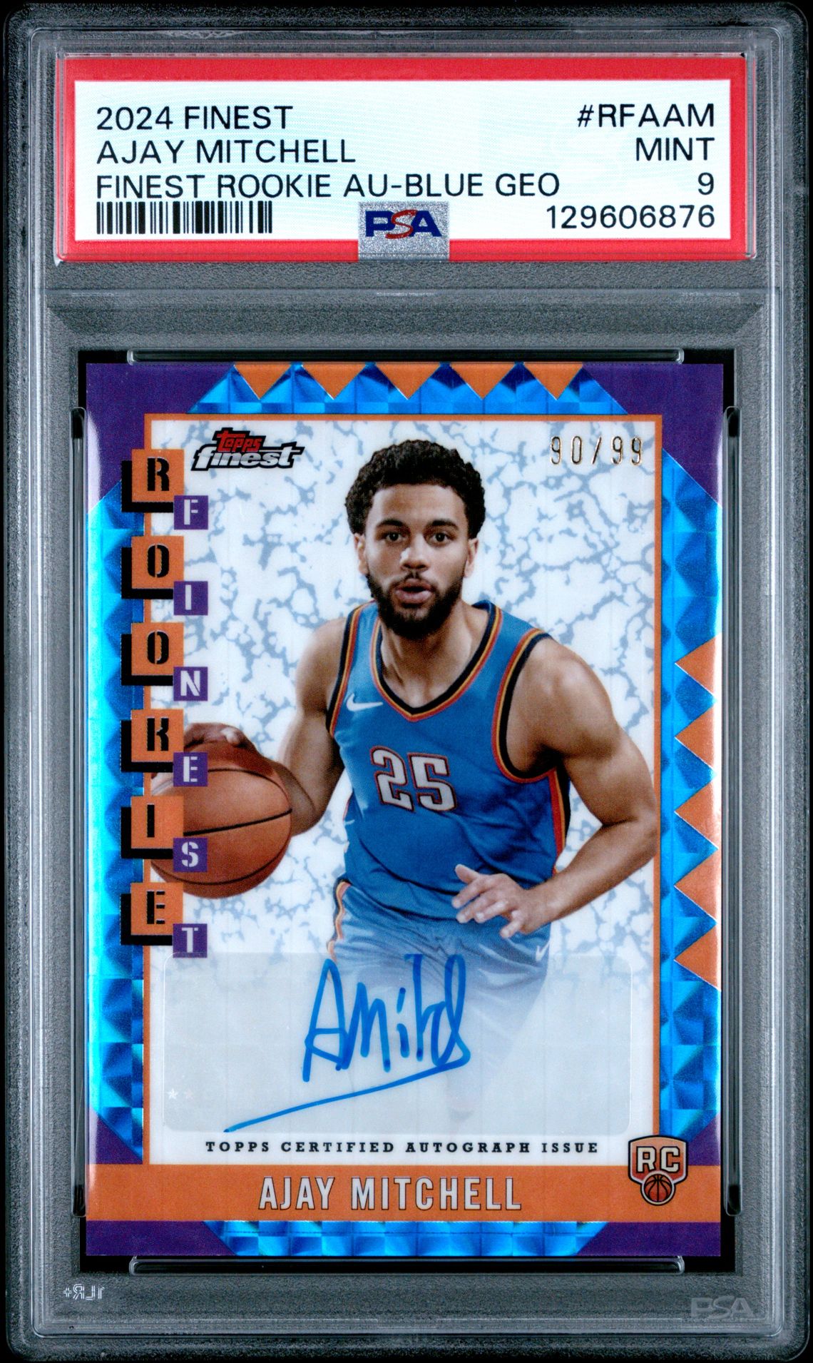 2024 Topps Finest Rookie Finest Autographs Ajay Mitchell #Rfaam (Rookie Finest Au-Blue Geo) Mint 9 front