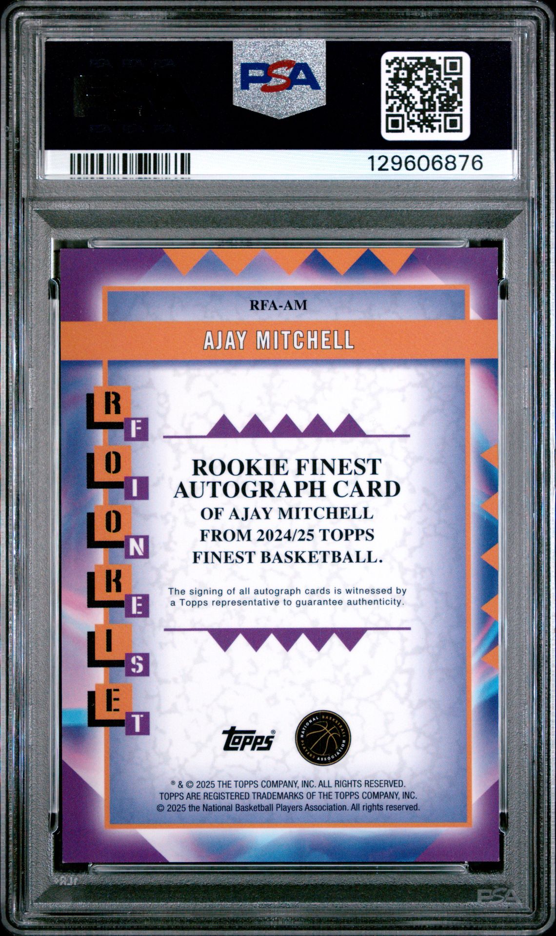 2024 Topps Finest Rookie Finest Autographs Ajay Mitchell #Rfaam (Rookie Finest Au-Blue Geo) Mint 9 back