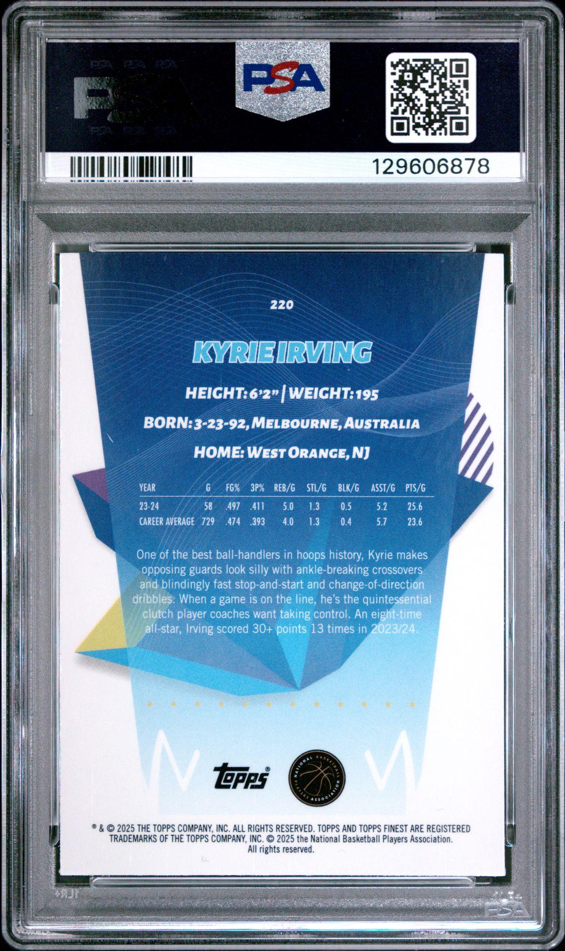 2024 Topps Finest Kyrie Irving #220 (Orange X-Fractor) Gem Mt 10 back