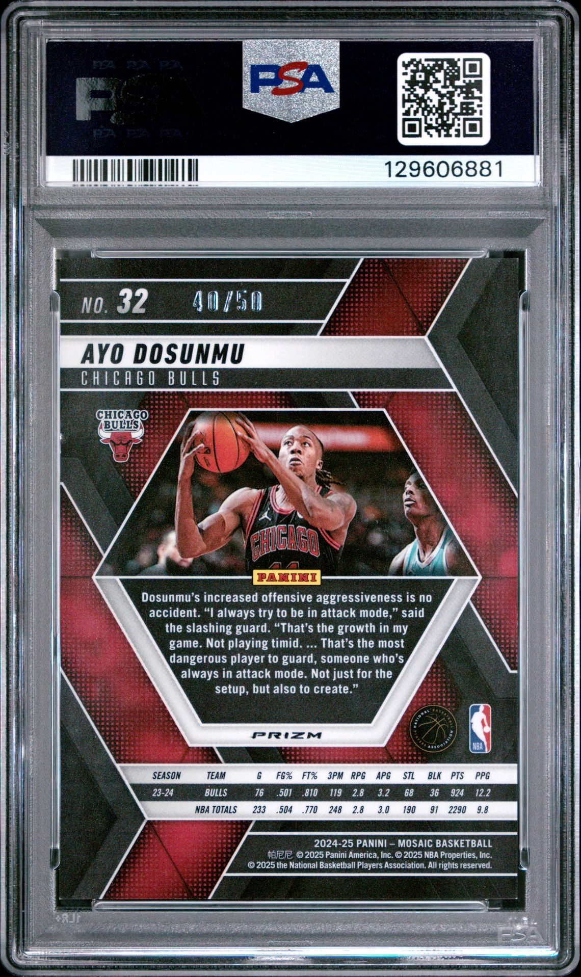 2024 Panini Mosaic Ayo Dosunmu #32 (Purple Fast Break) Nm-Mt 8 back