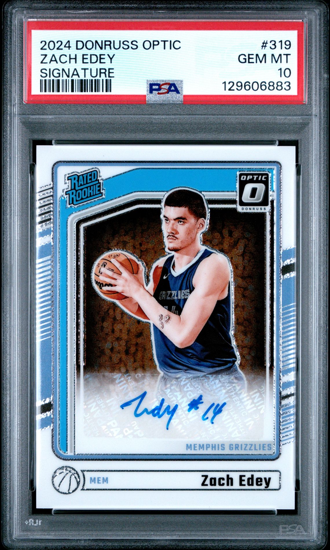 2024 Panini Donruss Optic Zach Edey #319 (Signature) Gem Mt 10 front