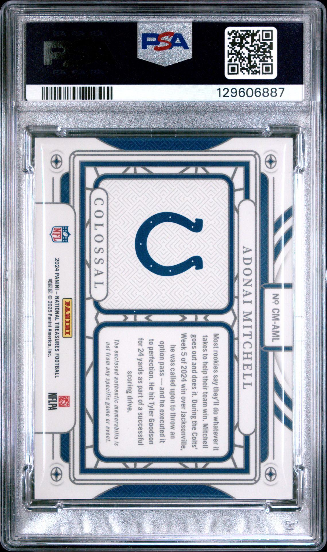 2024 Panini National Treasures Colossal Materials Adonai Mitchell #Aml Gem Mt 10 back