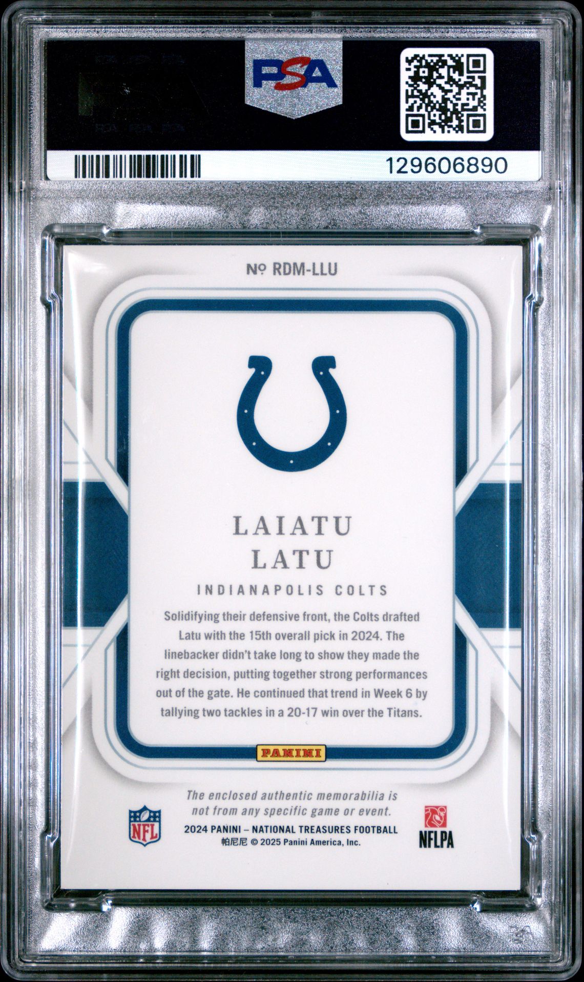 2024 Panini National Treasures Rookie Dual Materials Laiatu Latu #Llu (Rookie Dual Mat-Jsy Num Red) Nm-Mt 8 back