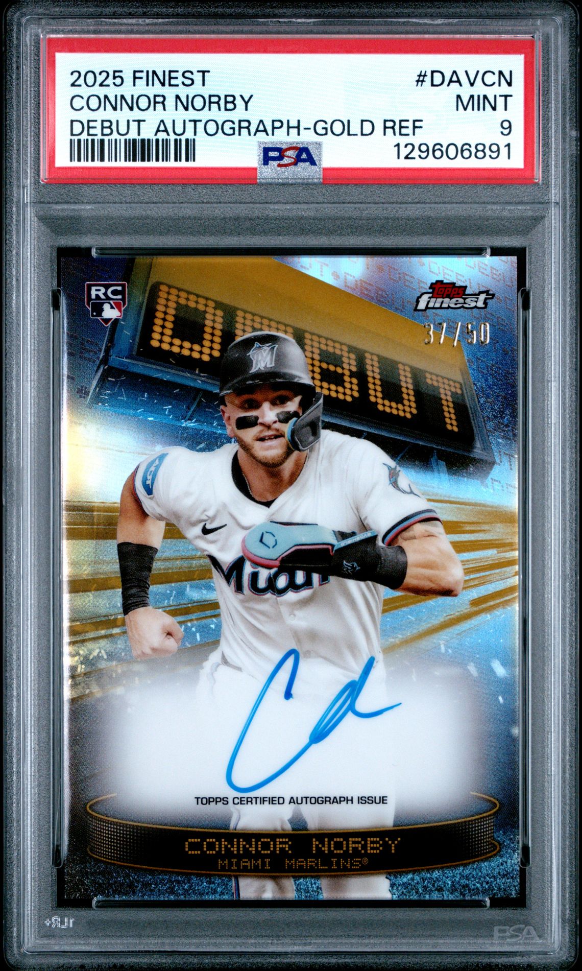 2025 Topps Finest Debut Autographs Connor Norby #Davcn (Debut Autograph-Gold Ref) Mint 9 front