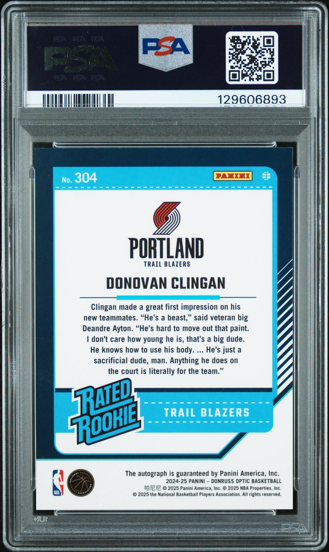 2024 Panini Donruss Optic Donovan Clingan #304 (Signature) Mint 9 back
