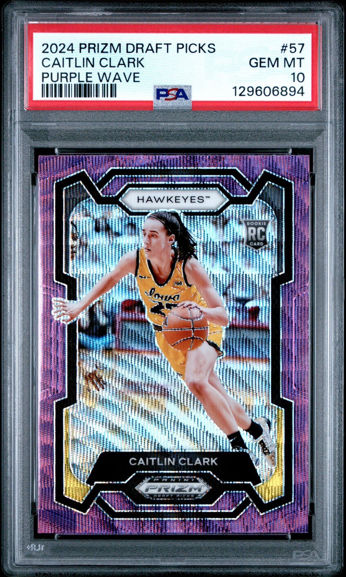2024 Panini Prizm Draft Picks Caitlin Clark #57 (Purple Wave) Gem Mt 10 front