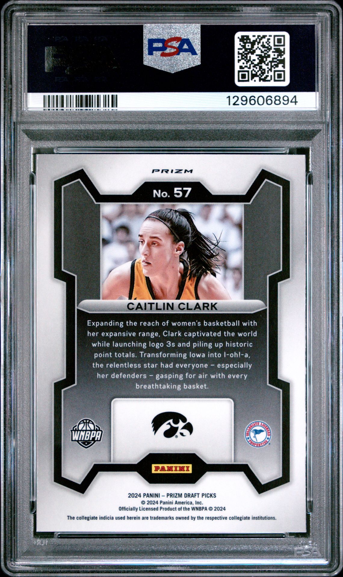 2024 Panini Prizm Draft Picks Caitlin Clark #57 (Purple Wave) Gem Mt 10 back