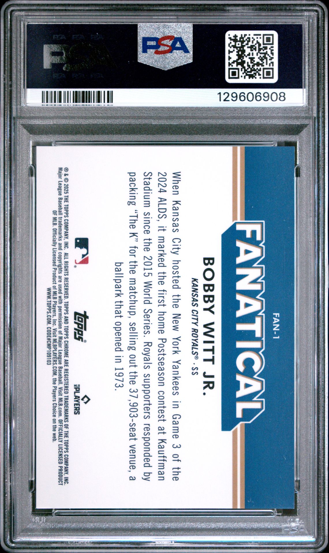 2025 Topps Chrome Fanatical Bobby Witt Jr. #Fan1 Gem Mt 10 back