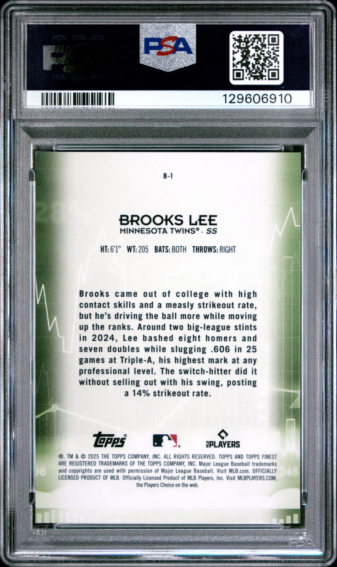 2025 Topps Finest Bullish Brooks Lee #B1 Gem Mt 10 back