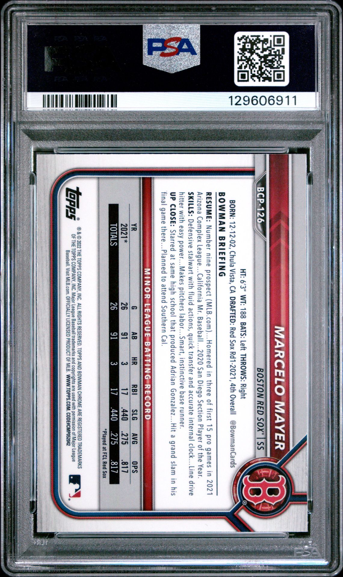 2022 Bowman Mega Box Chrome Marcelo Mayer #126 (Chrome-Sp) Mint 9 back