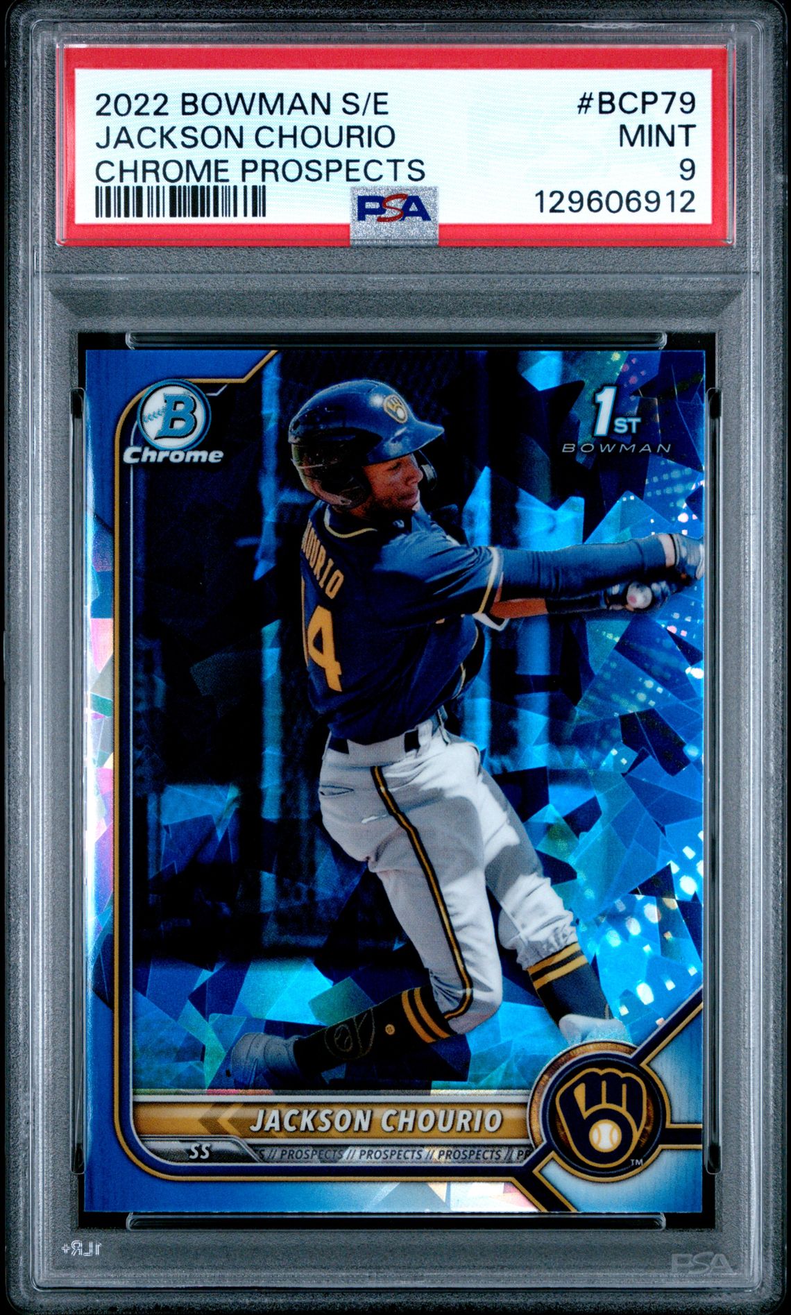 2022 Bowman Sapphire Edition Chrome Prospects Jackson Chourio #Bcp79 (Chrome Prospects) Mint 9 front