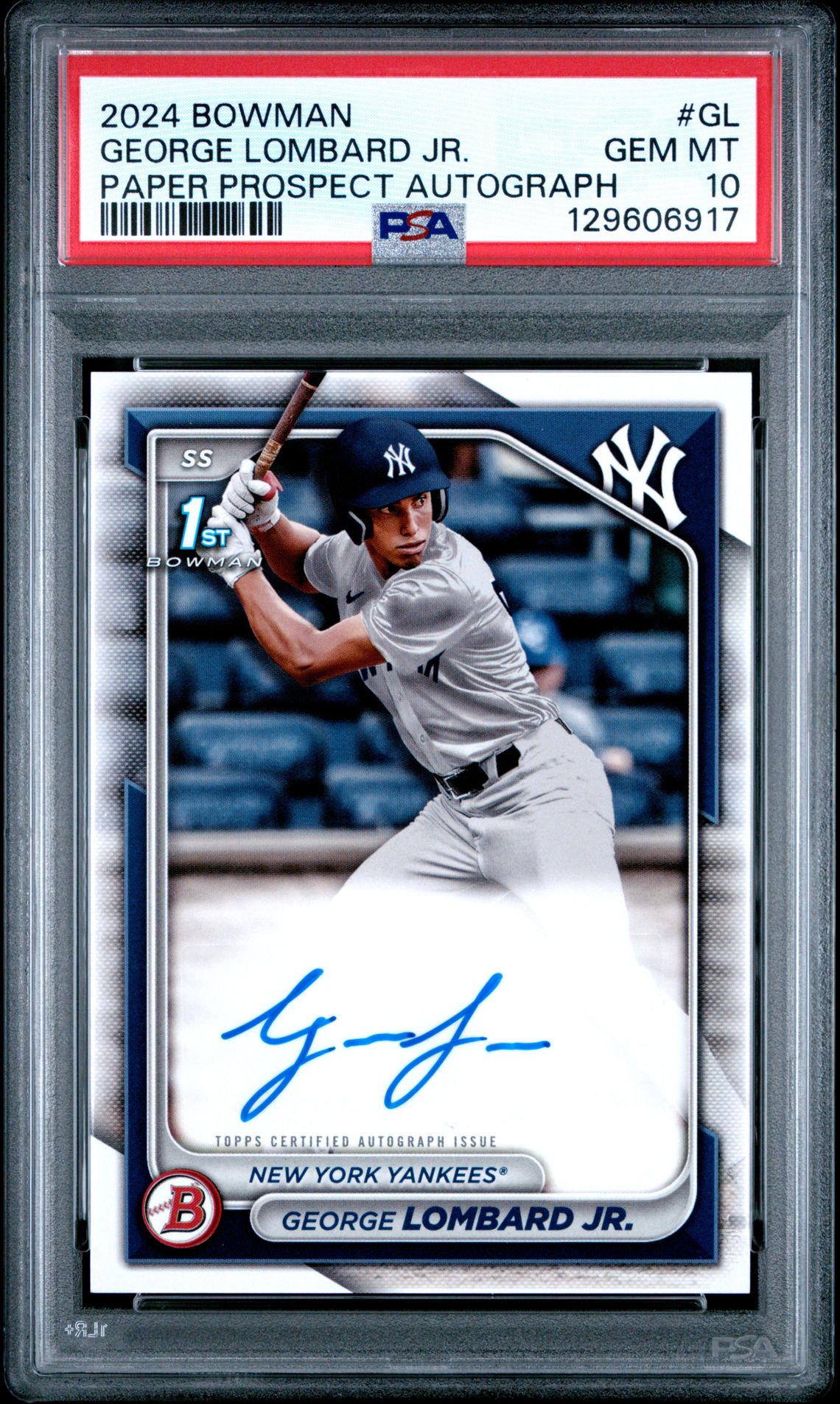 2024 Bowman Paper Prospect Autographs George Lombard Jr. #Gl Gem Mt 10 front