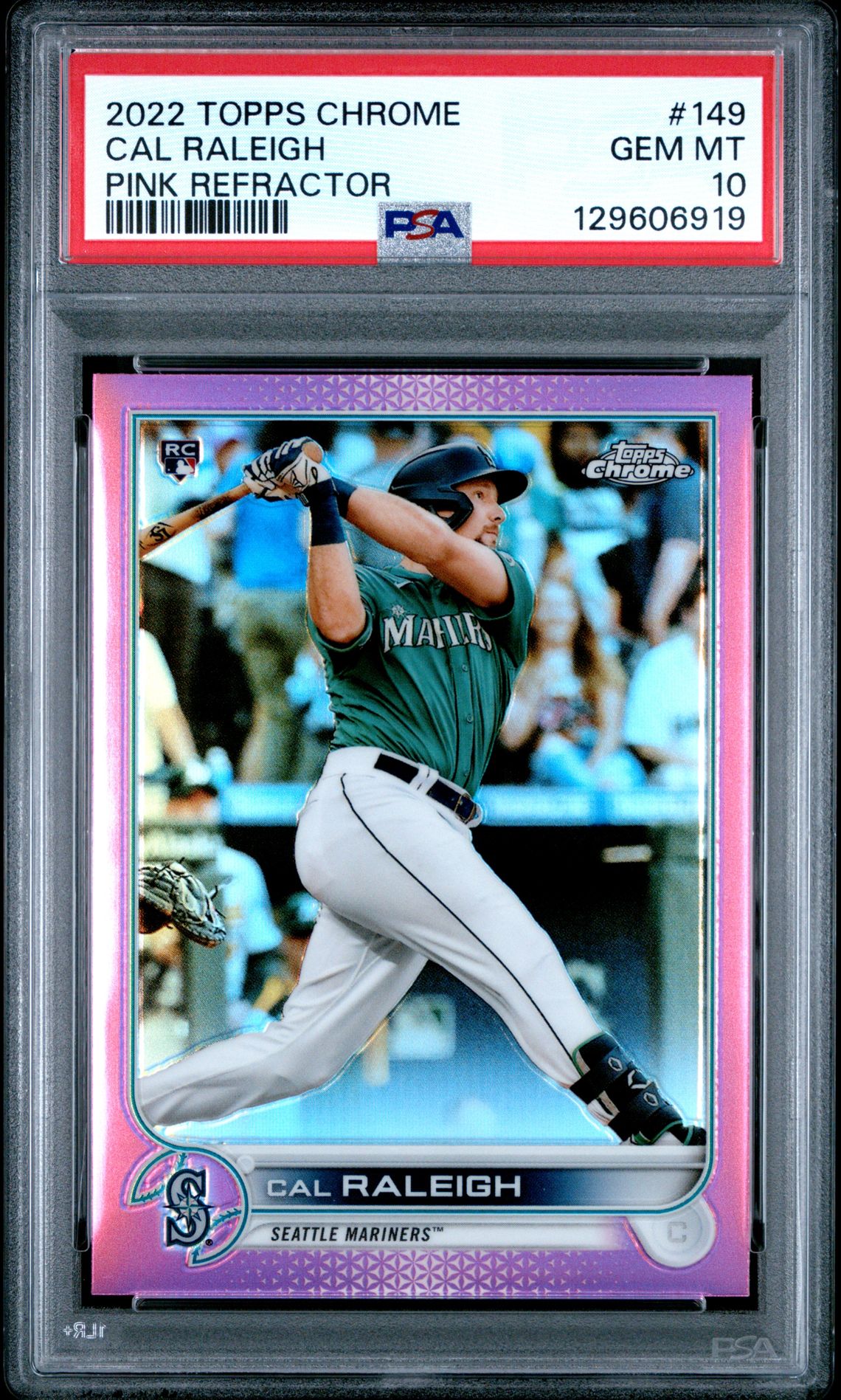2022 Topps Chrome Cal Raleigh #149 (Pink Refractor) Gem Mt 10 front