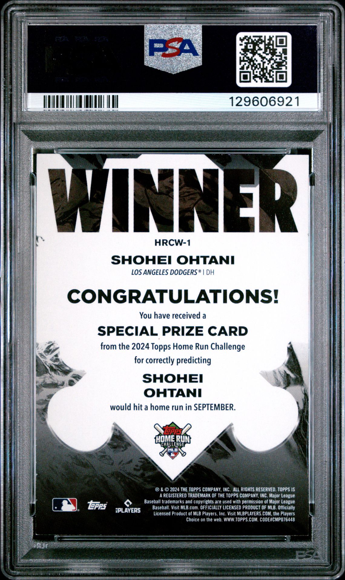 2024 Topps Home Run Challenge Winners Shohei Ohtani #1 (Winner-September) Mint 9 back