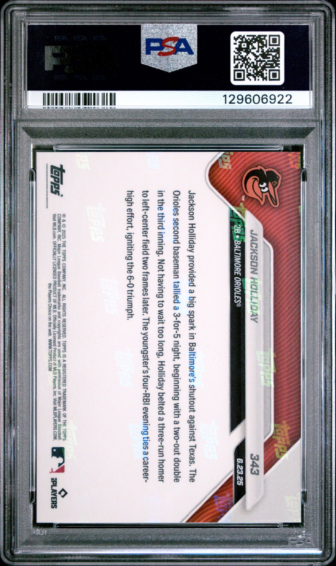 2025 Topps Now Jackson Holliday #343 Nm-Mt 8 back