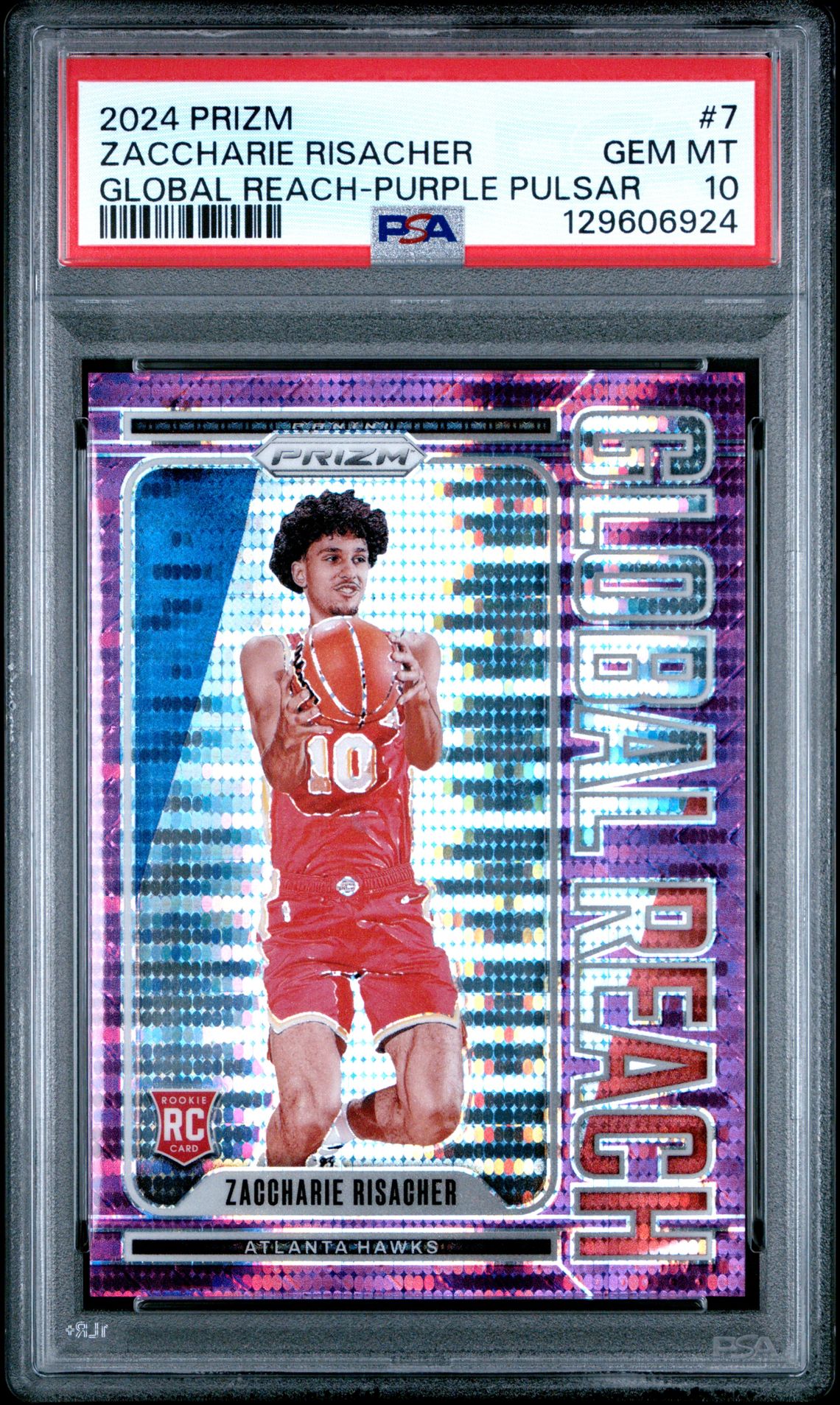 2024 Panini Prizm Global Reach Zaccharie Risacher #7 (Global Reach-Purple Pulsar) Gem Mt 10 front