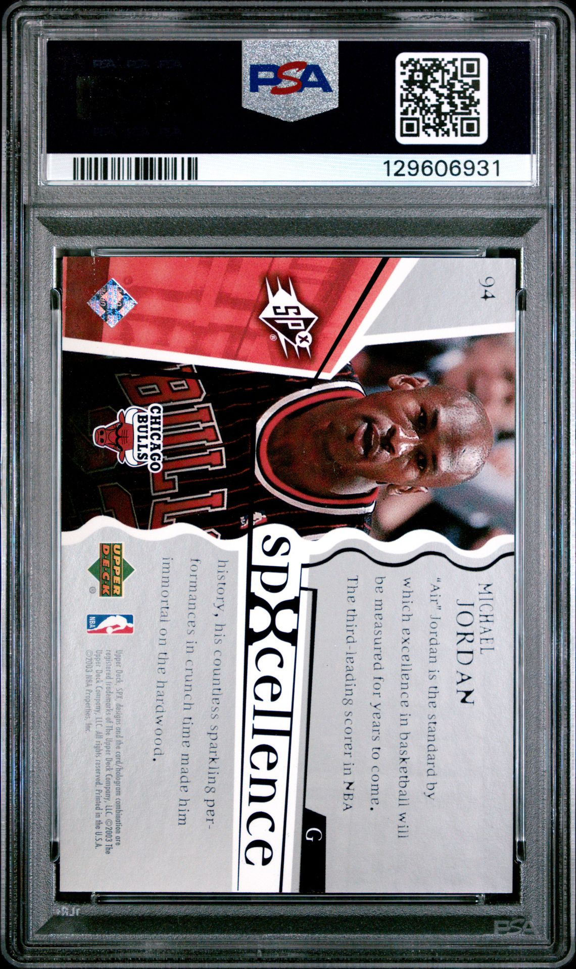 2003 Spx Michael Jordan #94 Mint 9 back