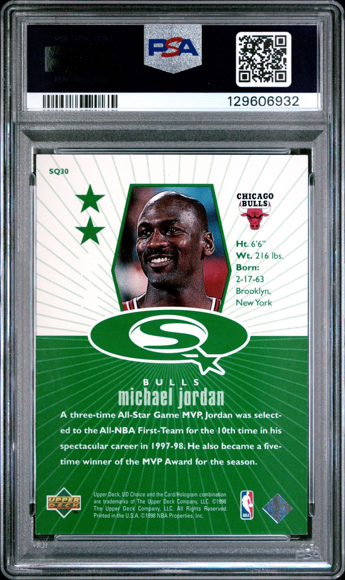 1998 Ud Choice Starquest Michael Jordan #Sq30 (Starquest-Green) Nm-Mt 8 back