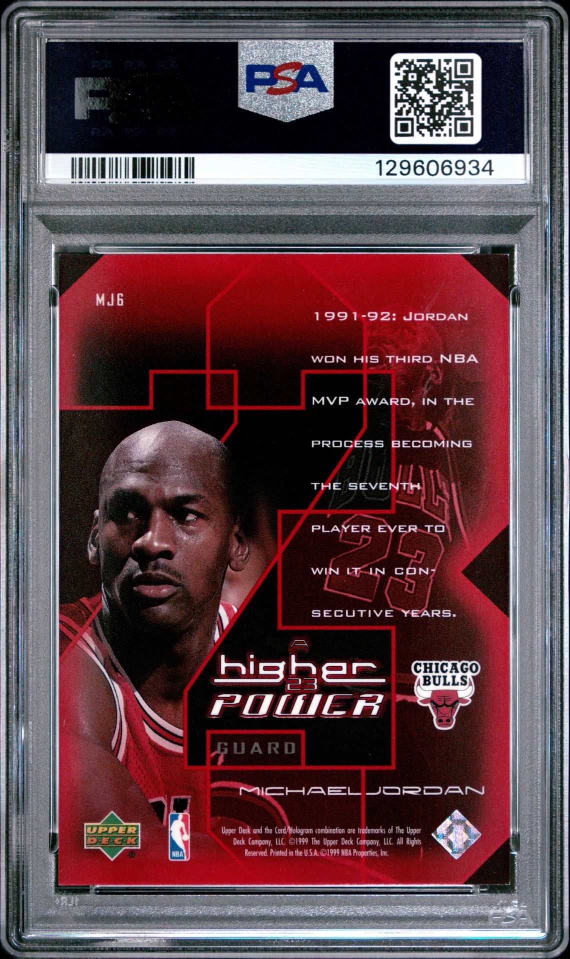 1999 Upper Deck Mj A Higher Power Michael Jordan #Mj6 (A Higher Power) Mint 9 back
