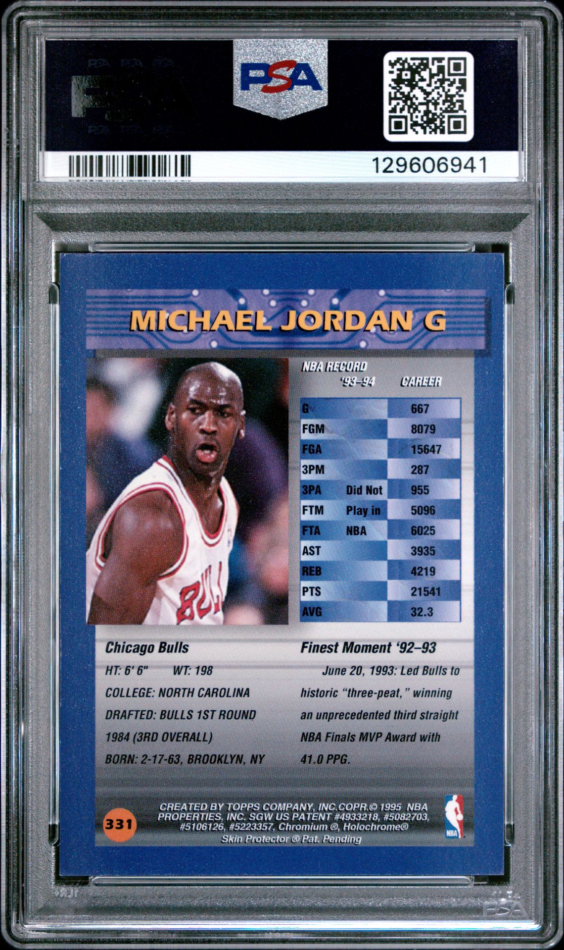 1994 Finest Michael Jordan #331 (W/Coating) Mint 9 back