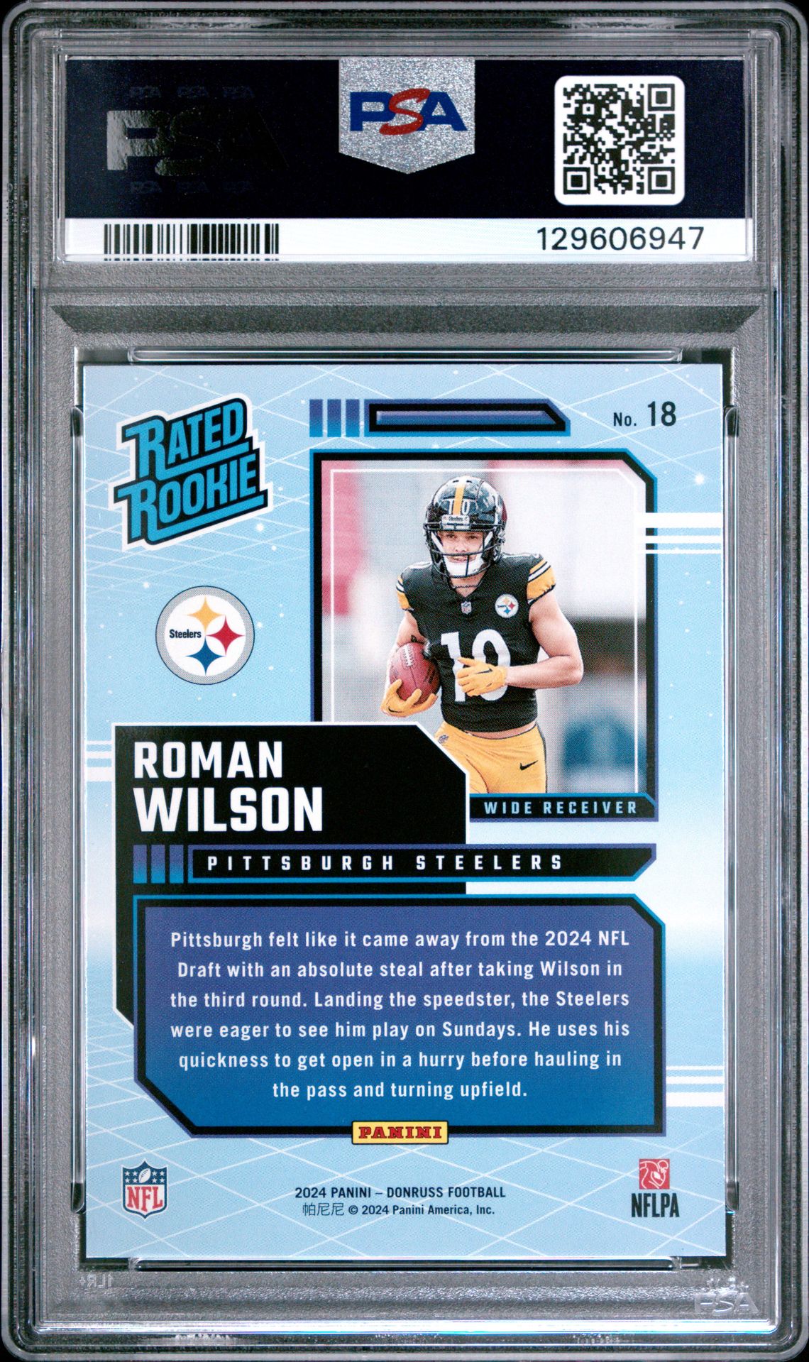 2024 Panini Donruss Rated Rookies Retro Roman Wilson #18 Gem Mt 10 back