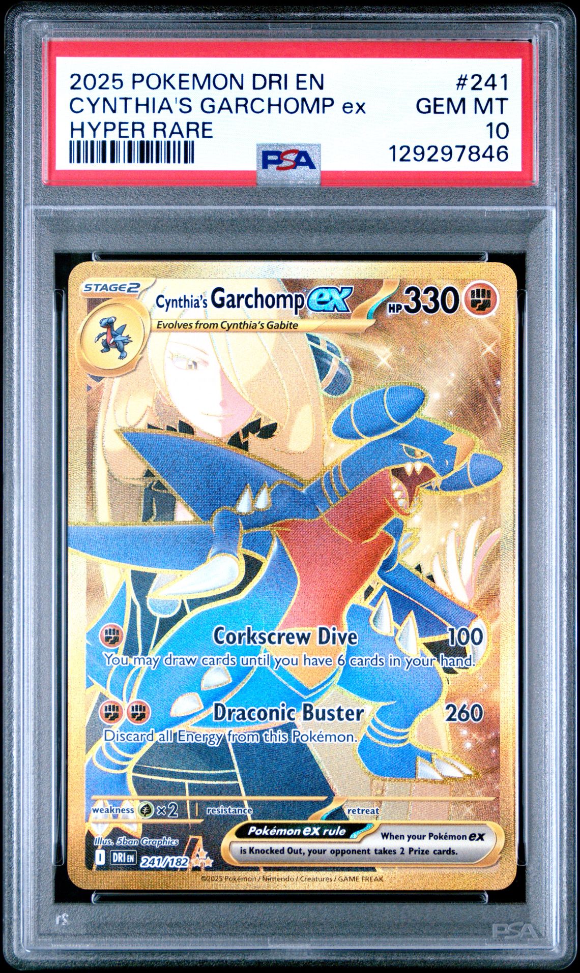 2025 Pokemon Dri En-Destined Rivals Cynthia's Garchomp Ex #241 (Hyper Rare) Gem Mt 10 front