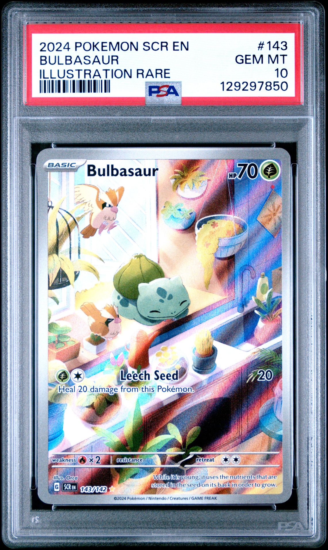 2024 Pokemon Scr En-Stellar Crown Bulbasaur #143 (Illustration Rare) Gem Mt 10 front