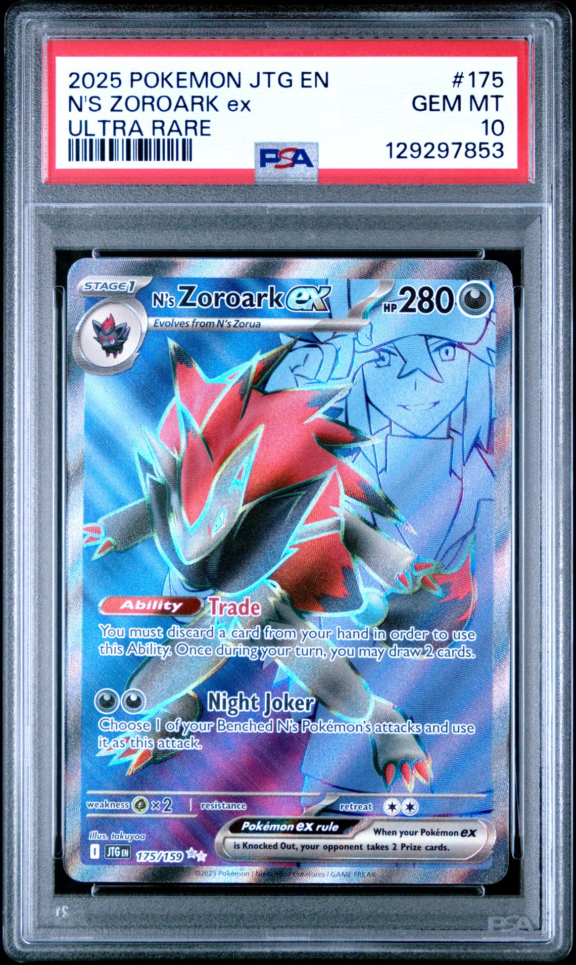 2025 Pokemon Jtg En-Journey Together N's Zoroark Ex #175 (Ultra Rare) Gem Mt 10 front