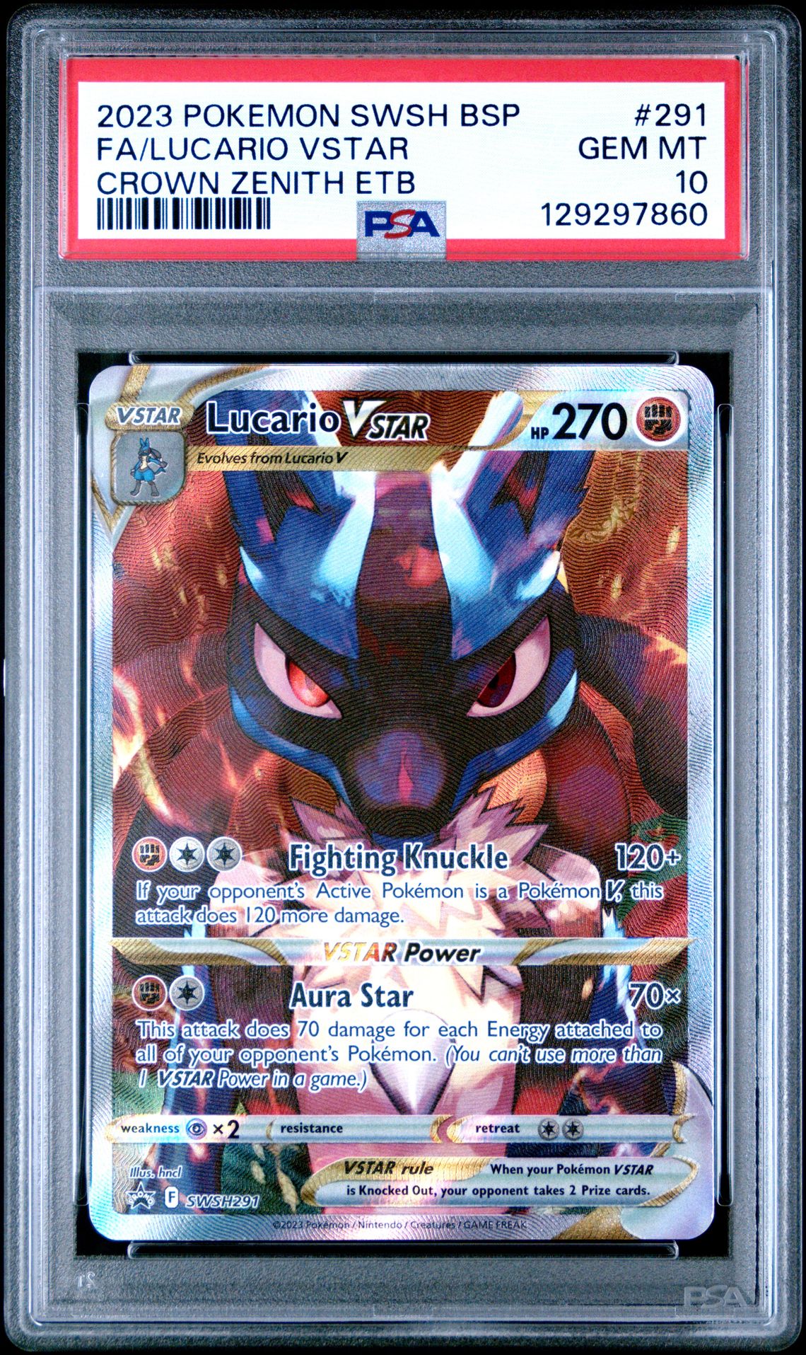 2023 Pokemon Swsh Black Star Promo Fa/Lucario Vstar #291 (Crown Zenith Etb) Gem Mt 10 front