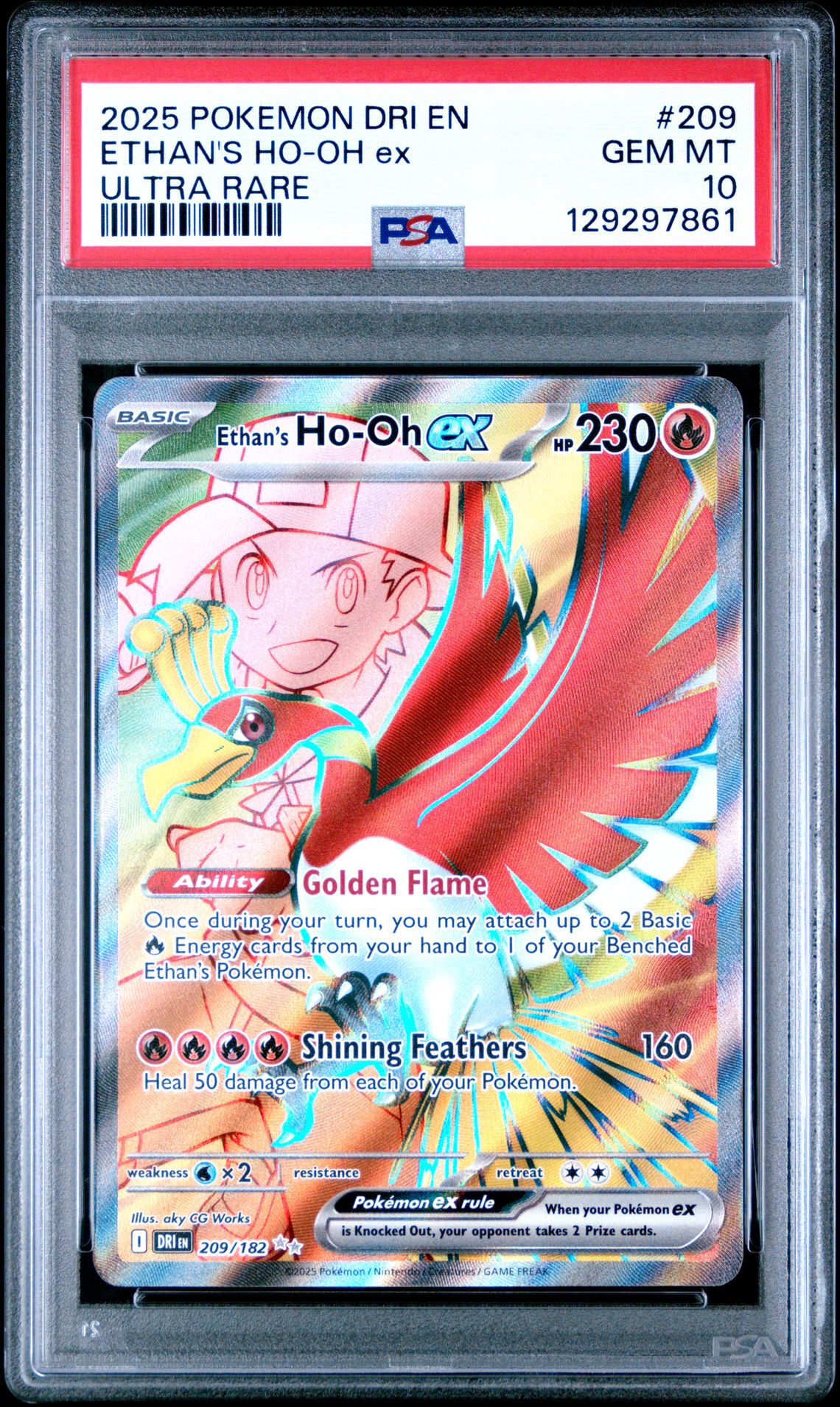 2025 Pokemon Dri En-Destined Rivals Ethan's Ho-Oh Ex #209 (Ultra Rare) Gem Mt 10 front