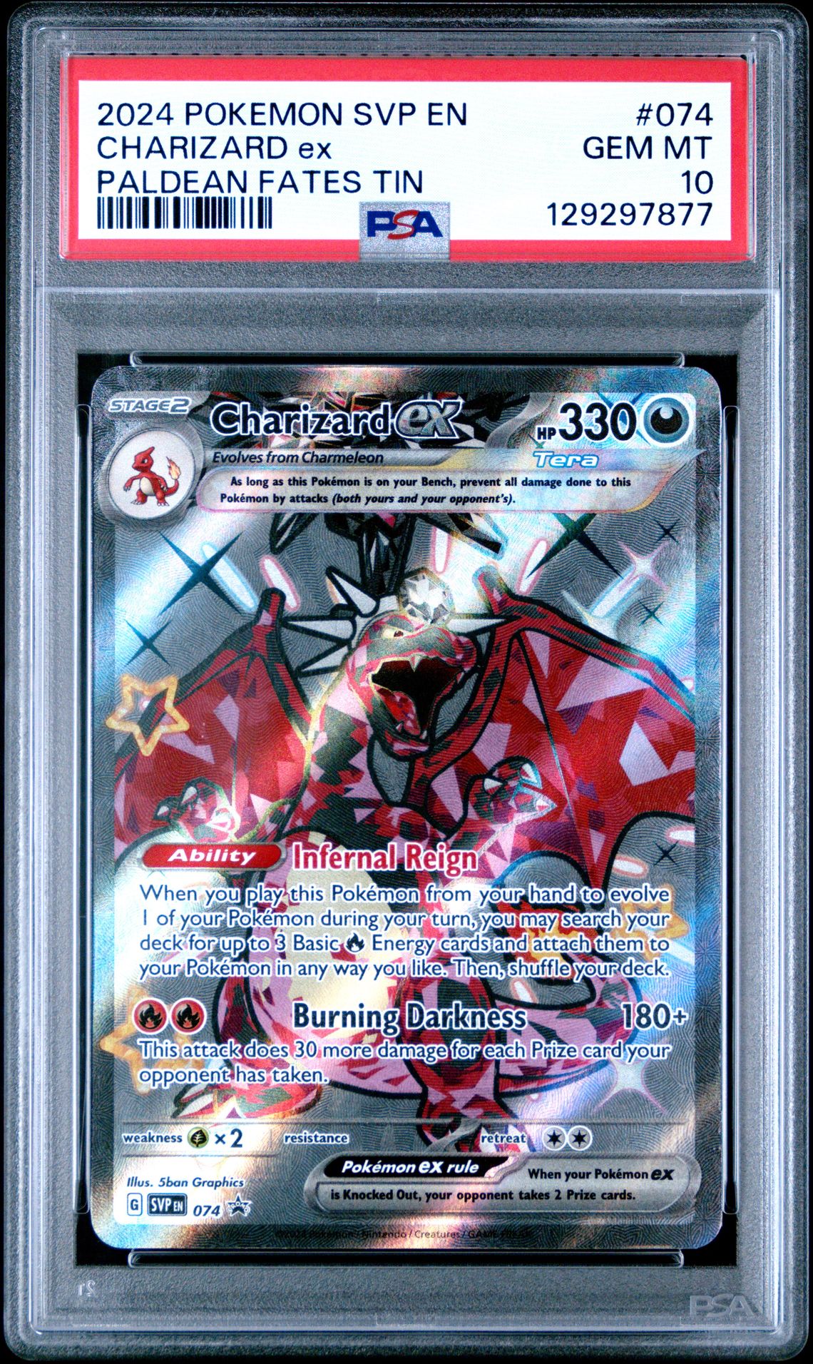 2024 Pokemon Svp En-Sv Black Star Promo Charizard Ex #074 (Paldean Fates Tin) Gem Mt 10 front