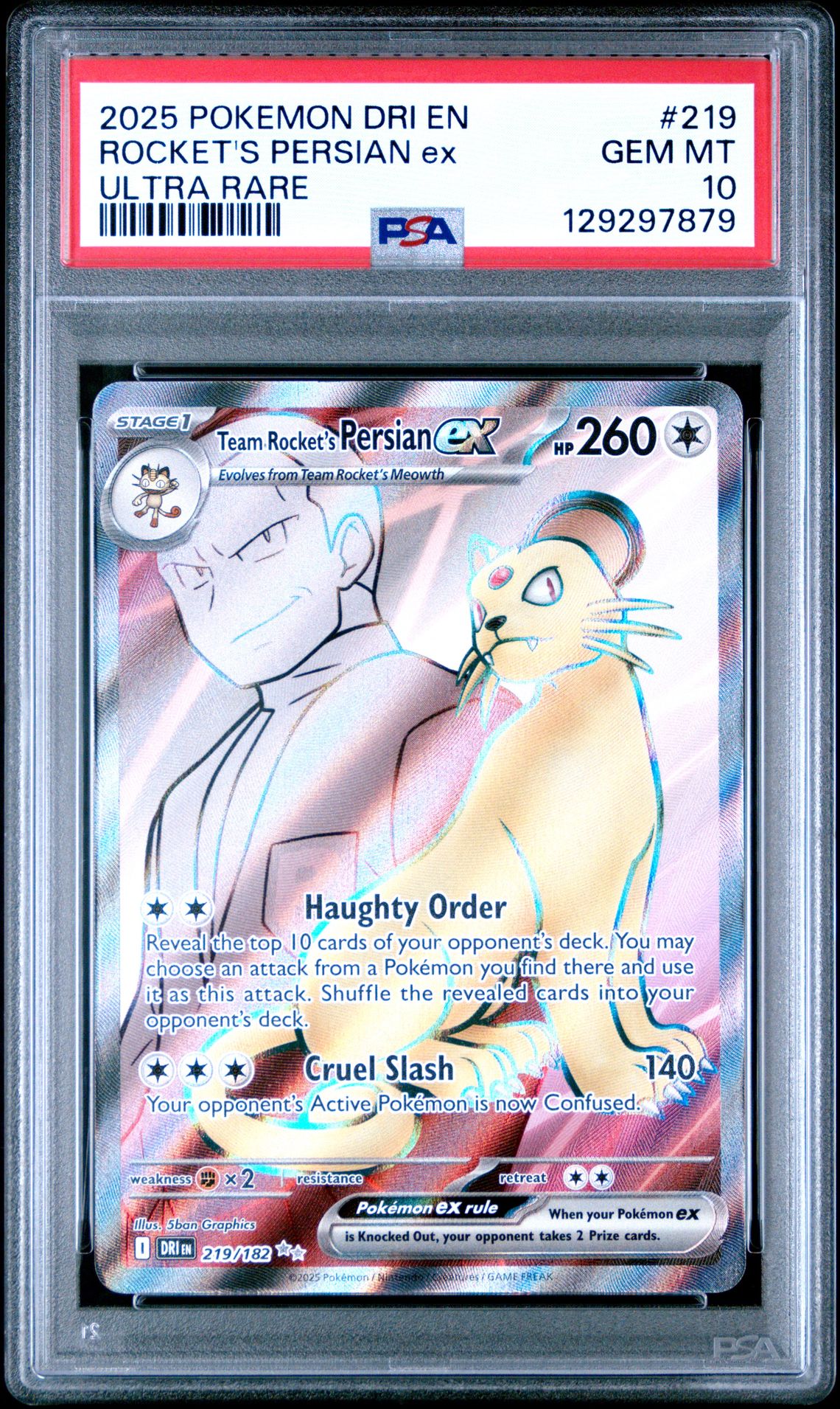 2025 Pokemon Dri En-Destined Rivals Rocket's Persian Ex #219 (Ultra Rare) Gem Mt 10 front