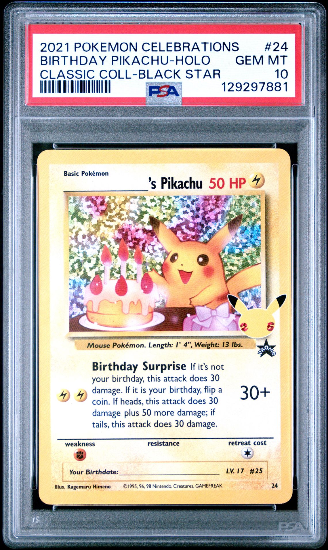 2021 Pokemon Celebrations Classic Collection Birthday Pikachu-Holo #24 (Classic Coll-Black Star) Gem Mt 10 front