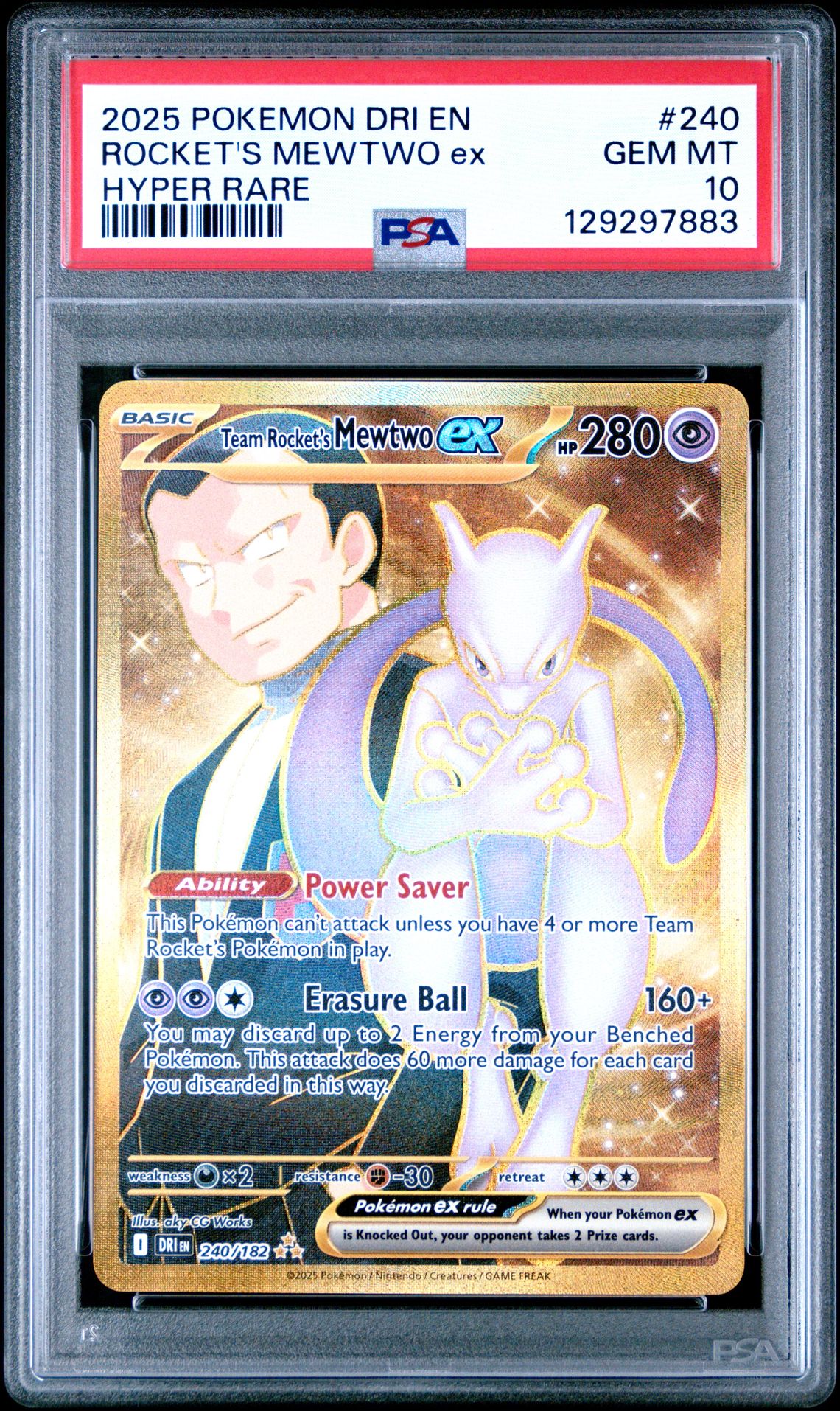 2025 Pokemon Dri En-Destined Rivals Rocket's Mewtwo Ex #240 (Hyper Rare) Gem Mt 10 front