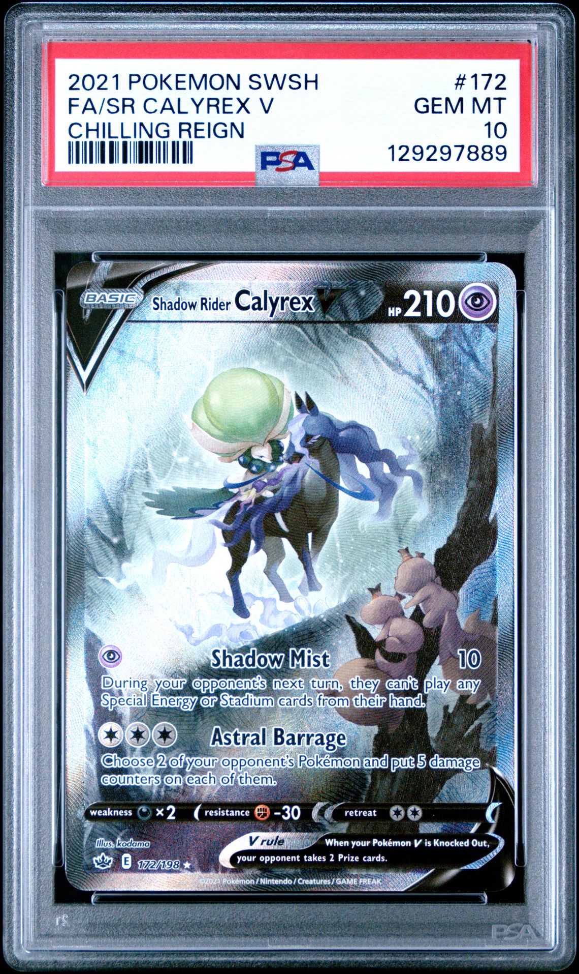 2021 Pokemon Sword & Shield Chilling Reign Fa/Sr Calyrex V #172 (Chilling Reign) Gem Mt 10 front