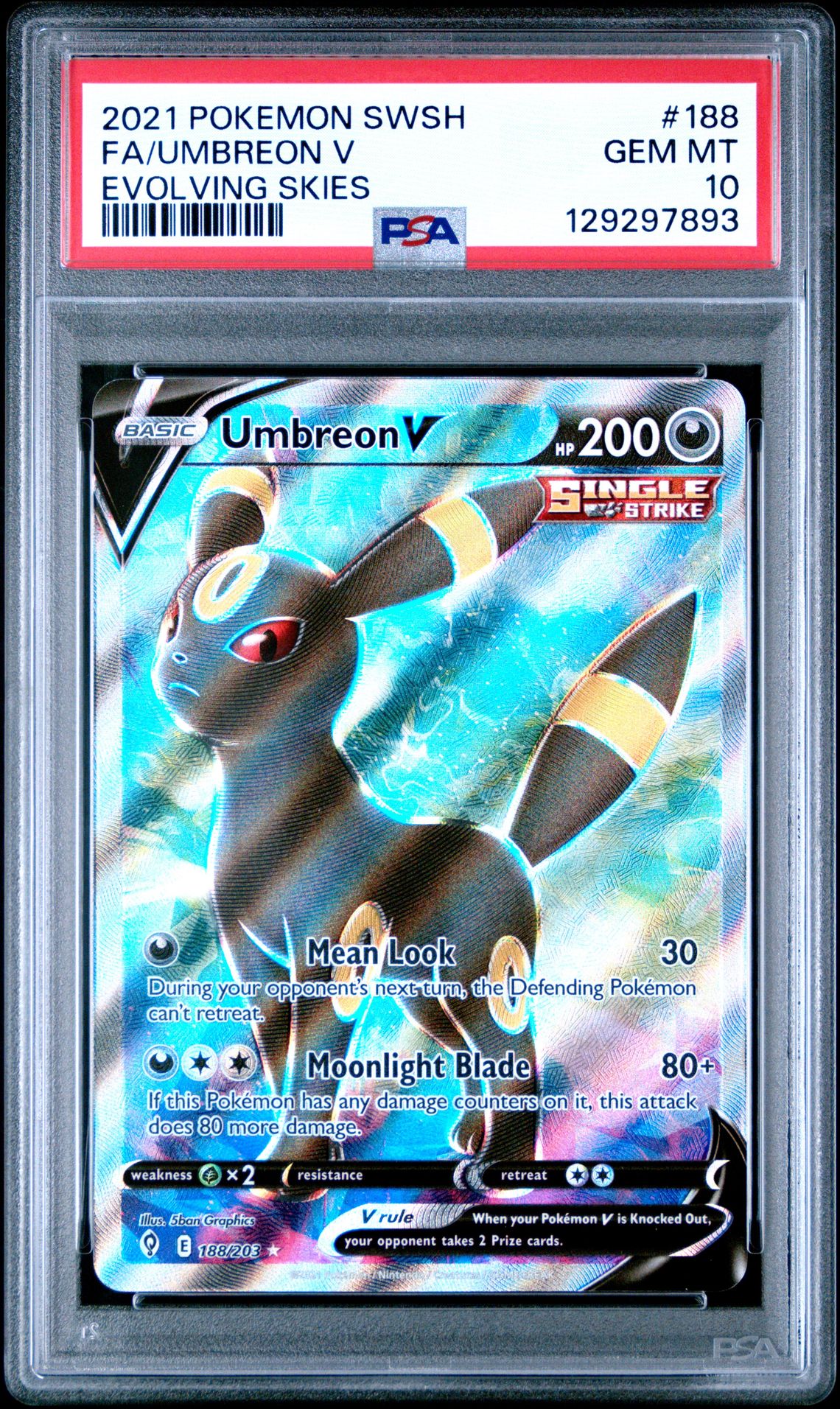 2021 Pokemon Sword & Shield Evolving Skies Fa/Umbreon V #188 (Evolving Skies) Gem Mt 10 front