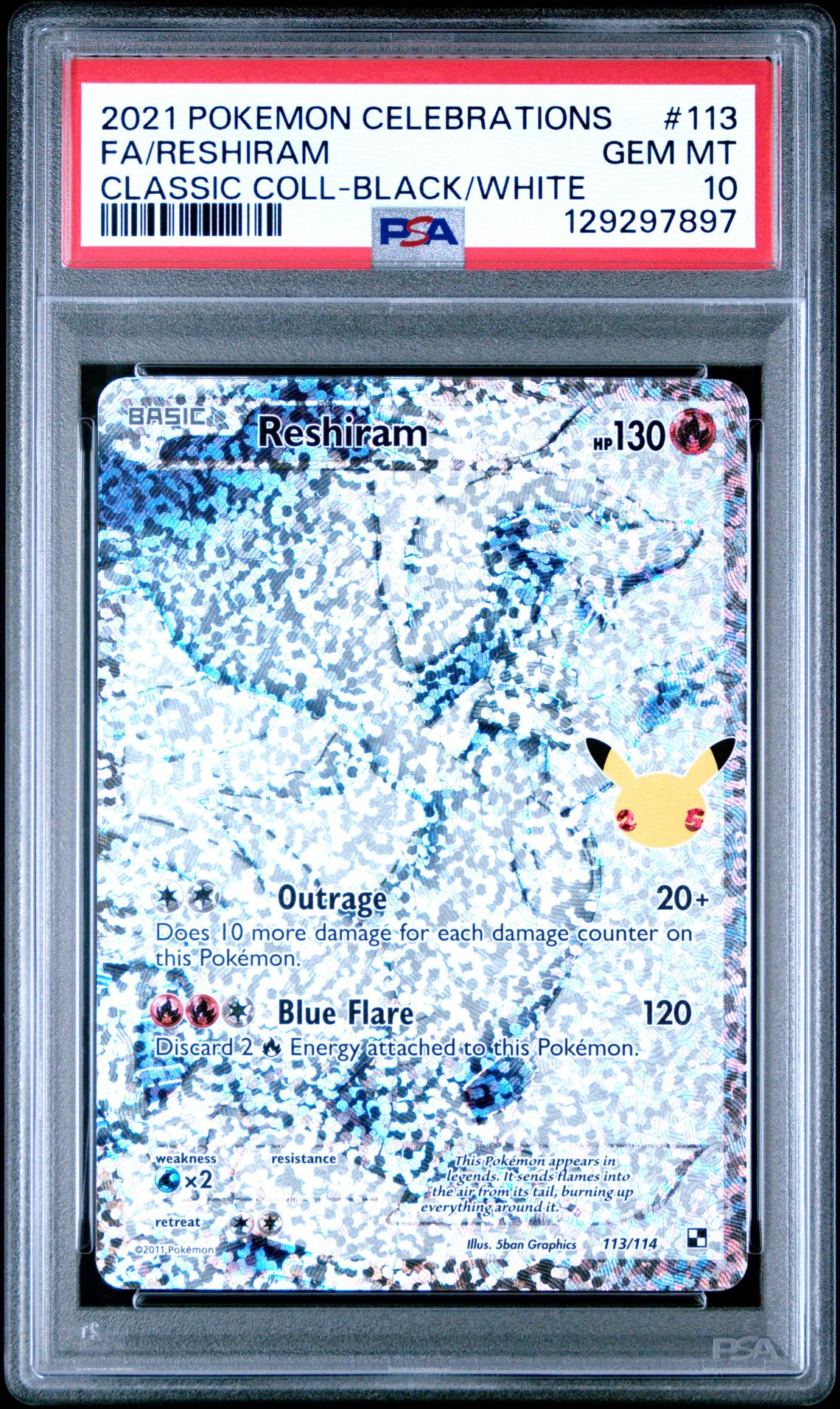 2021 Pokemon Celebrations Classic Collection Fa/Reshiram #113 (Classic Coll-Black/White) Gem Mt 10 front