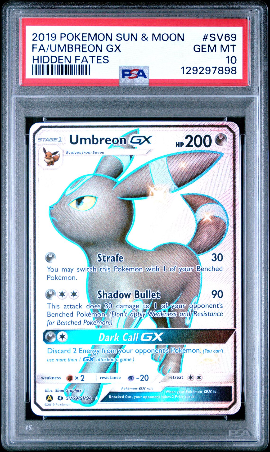 2019 Pokemon Sun & Moon Hidden Fates Fa/Umbreon Gx #Sv69 (Hidden Fates) Gem Mt 10 front