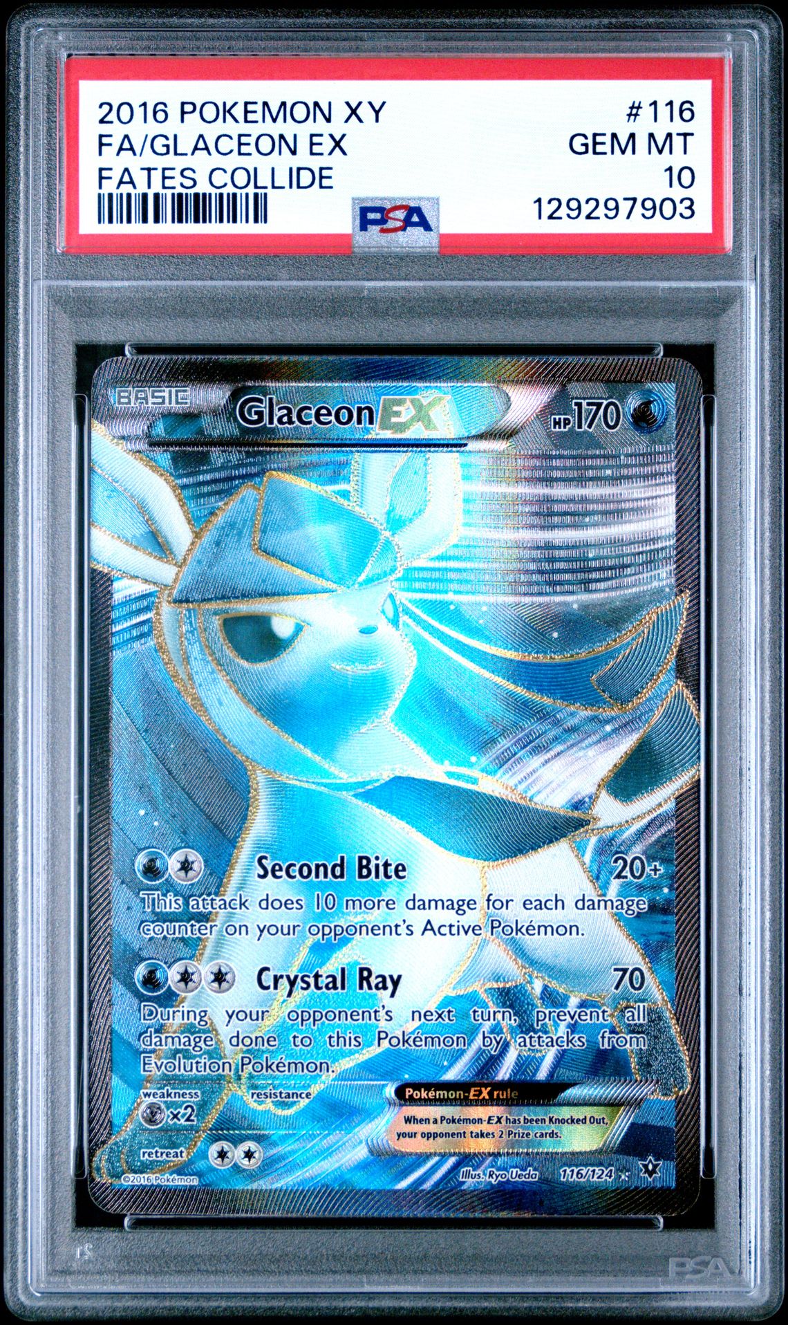 2016 Pokemon Xy Fates Collide Fa/Glaceon Ex #116 (Fates Collide) Gem Mt 10 front