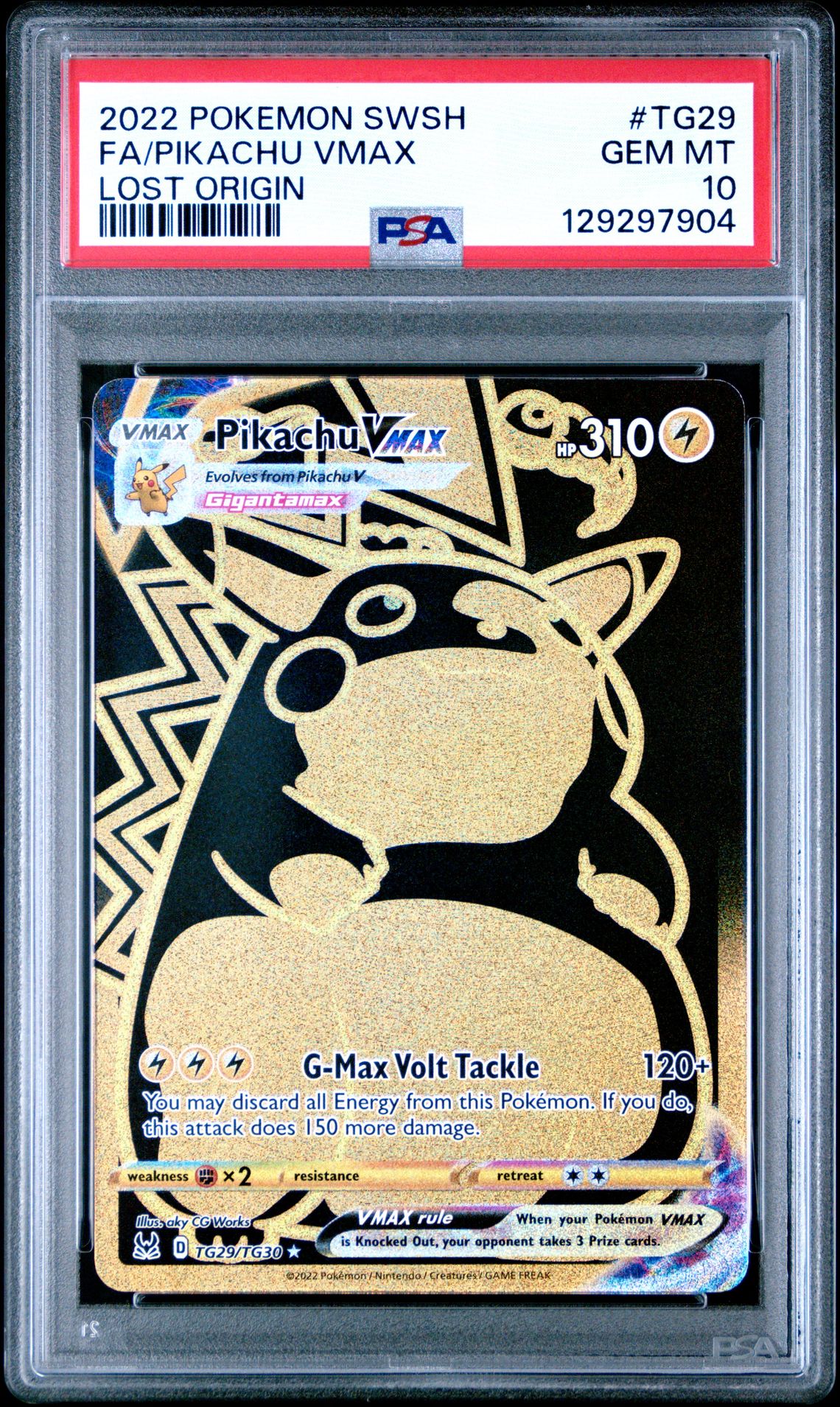 2022 Pokemon Sword & Shield Lost Origin Fa/Pikachu Vmax #Tg29 (Lost Origin) Gem Mt 10 front